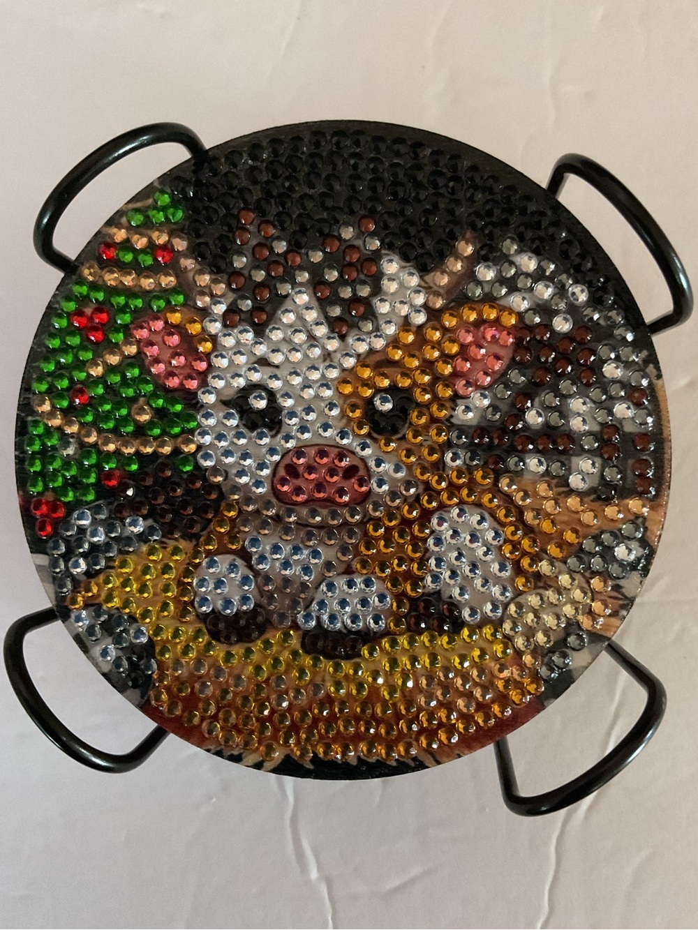 Cow Mosaic Coaster Set 8 w/ holder- Black and Multicolor.
